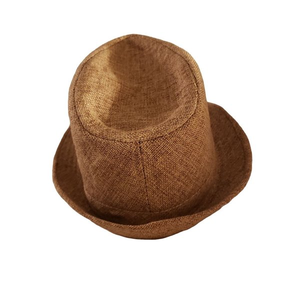 Flax Fedora size 7 1/4 earth brown woven flax linen - Picture 3 of 9